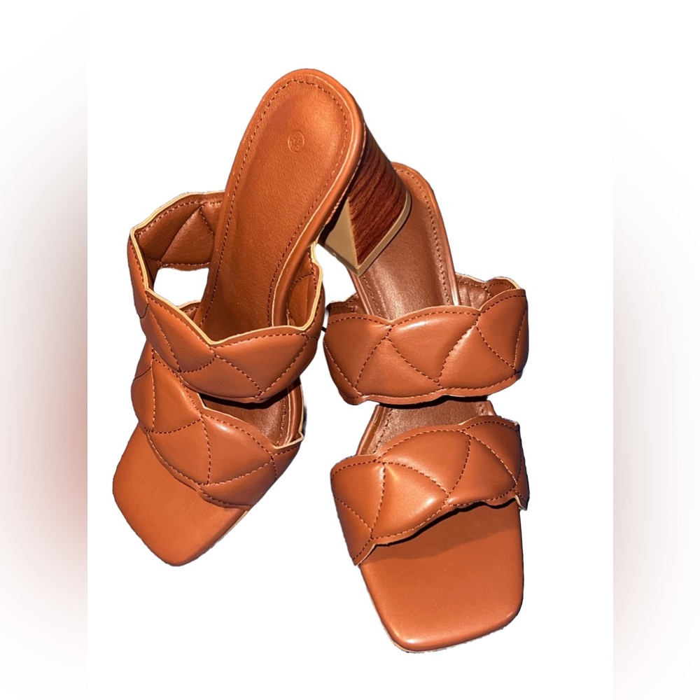 FINAL MARKDOWN LPCBDEE Women’s Chunky Block Square Open Toe Heels 5.5 Caramel